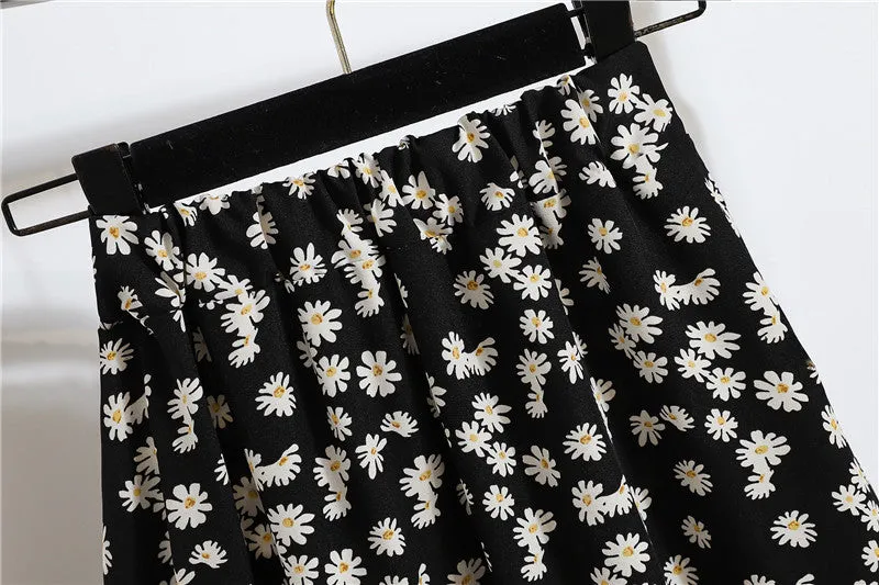 Daisy Skirt Women High Waist Floral Long Hip Flattering A-Line Skirt