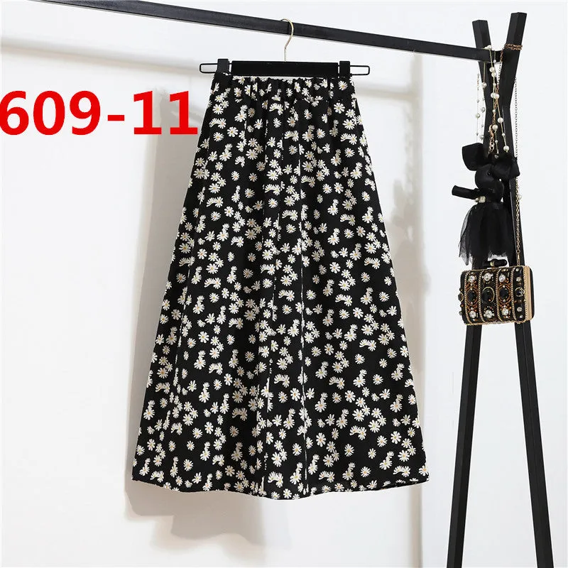 Daisy Skirt Women High Waist Floral Long Hip Flattering A-Line Skirt