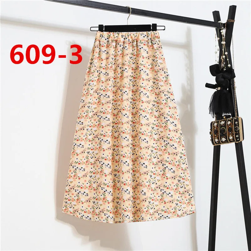 Daisy Skirt Women High Waist Floral Long Hip Flattering A-Line Skirt