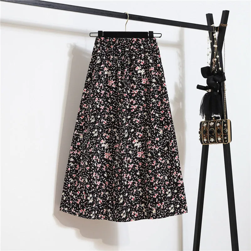 Daisy Skirt Women High Waist Floral Long Hip Flattering A-Line Skirt