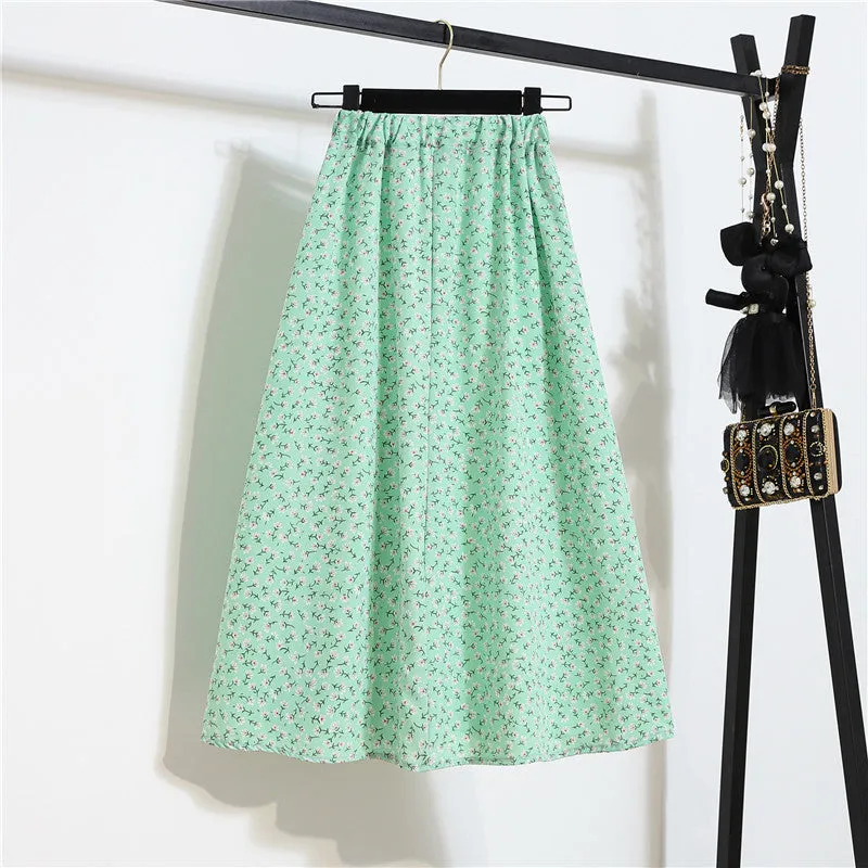 Daisy Skirt Women High Waist Floral Long Hip Flattering A-Line Skirt