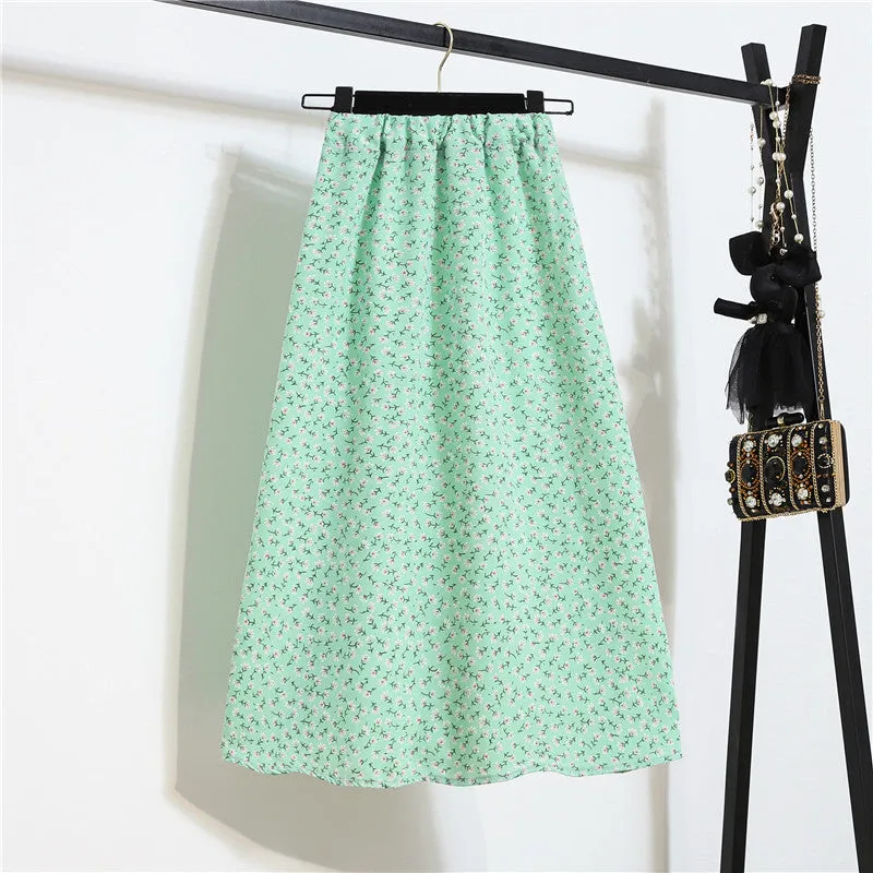 Daisy Skirt Women High Waist Floral Long Hip Flattering A-Line Skirt
