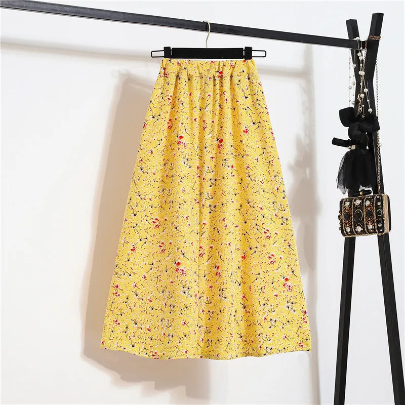 Daisy Skirt Women High Waist Floral Long Hip Flattering A-Line Skirt