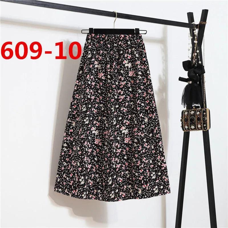 Daisy Skirt Women High Waist Floral Long Hip Flattering A-Line Skirt