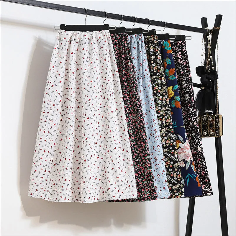 Daisy Skirt Women High Waist Floral Long Hip Flattering A-Line Skirt