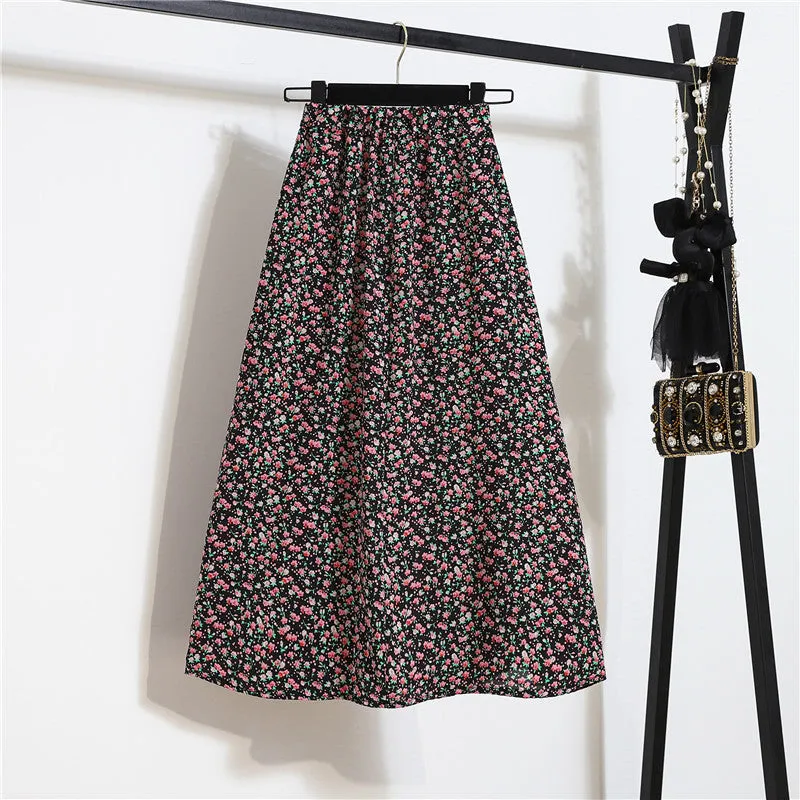 Daisy Skirt Women High Waist Floral Long Hip Flattering A-Line Skirt