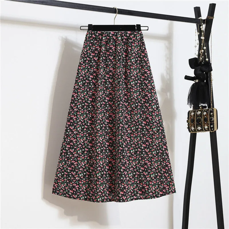 Daisy Skirt Women High Waist Floral Long Hip Flattering A-Line Skirt