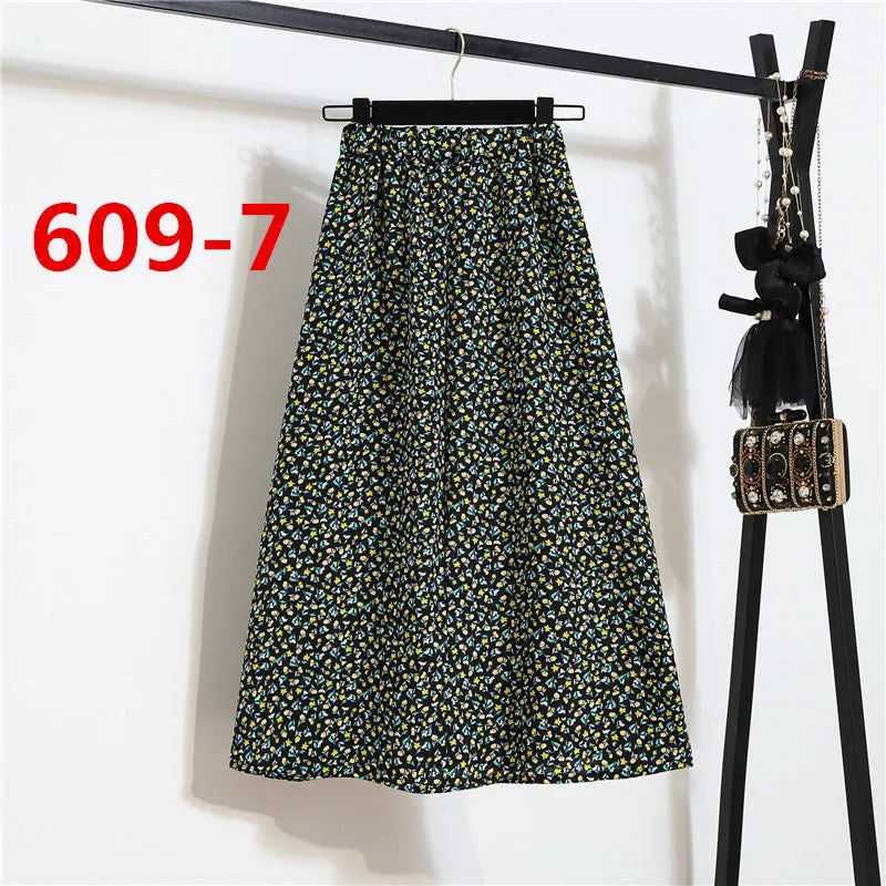 Daisy Skirt Women High Waist Floral Long Hip Flattering A-Line Skirt