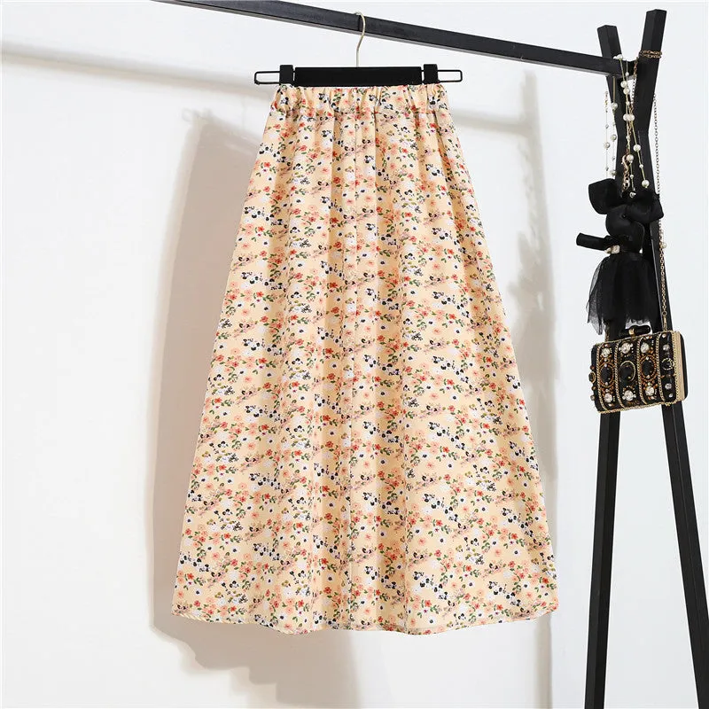 Daisy Skirt Women High Waist Floral Long Hip Flattering A-Line Skirt