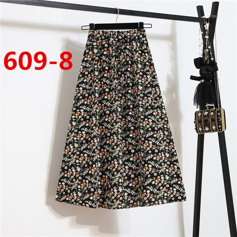 Daisy Skirt Women High Waist Floral Long Hip Flattering A-Line Skirt