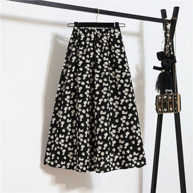 Daisy Skirt Women High Waist Floral Long Hip Flattering A-Line Skirt