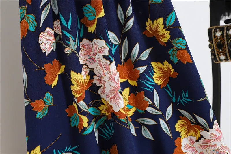 Daisy Skirt Women High Waist Floral Long Hip Flattering A-Line Skirt
