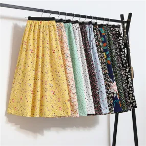 Daisy Skirt Women High Waist Floral Long Hip Flattering A-Line Skirt