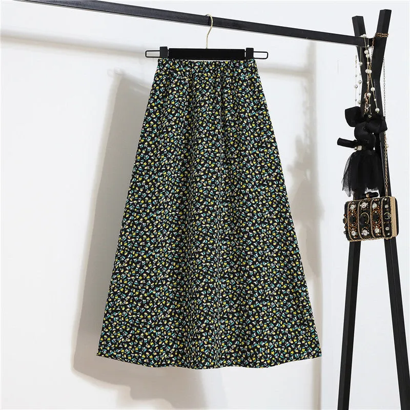 Daisy Skirt Women High Waist Floral Long Hip Flattering A-Line Skirt