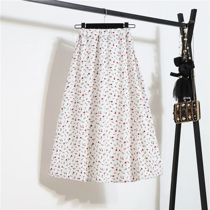 Daisy Skirt Women High Waist Floral Long Hip Flattering A-Line Skirt
