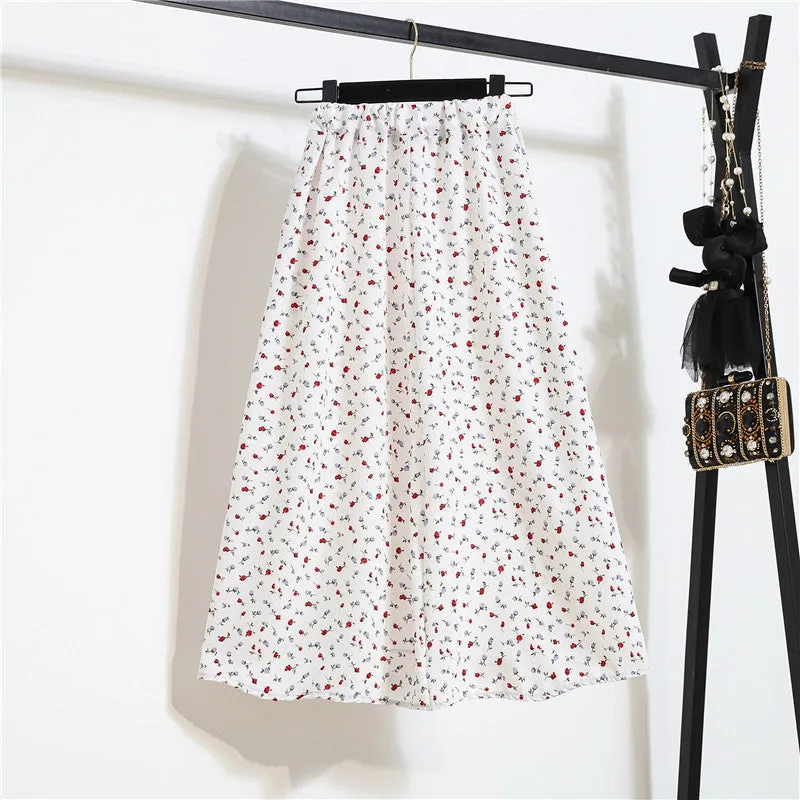 Daisy Skirt Women High Waist Floral Long Hip Flattering A-Line Skirt