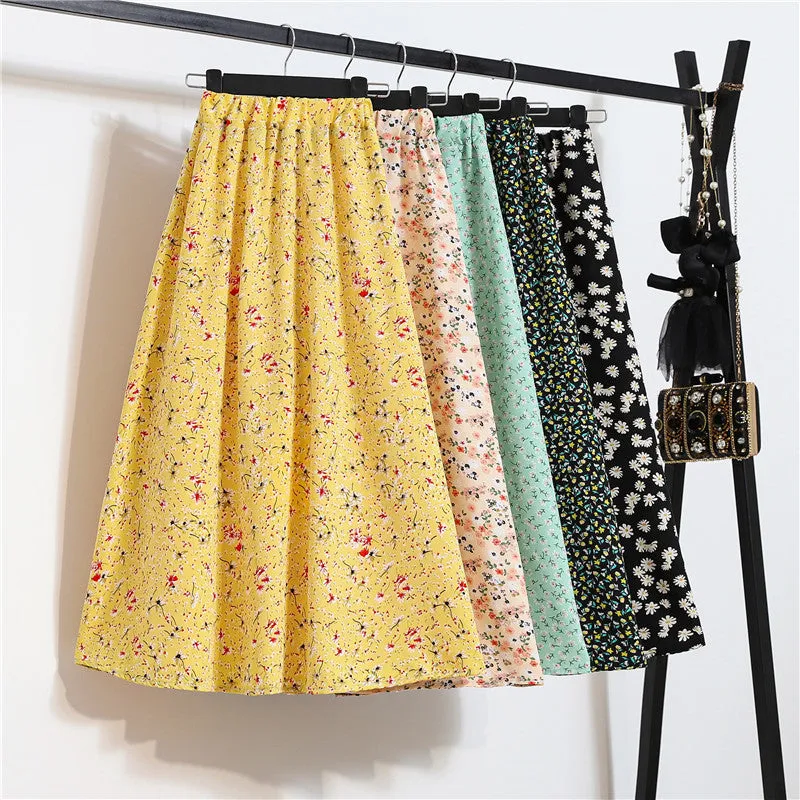Daisy Skirt Women High Waist Floral Long Hip Flattering A-Line Skirt