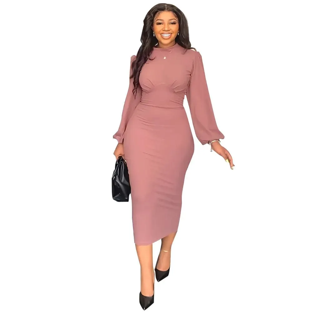 Elegant Solid Pleated One Step Dress for Women with Personalized Split Sleeves Slim Fit Eye Catching