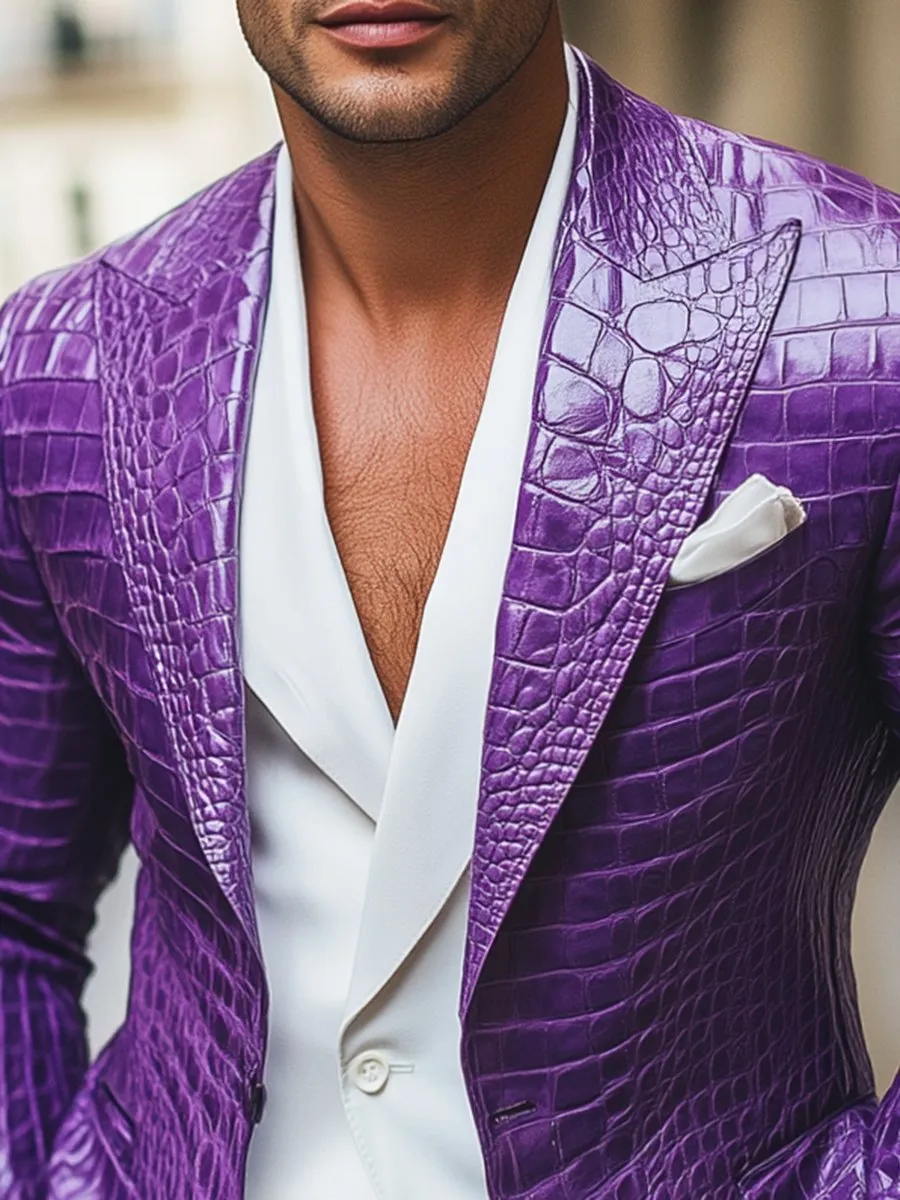 Fashion Purple Crocodile Leather Single Breasted Blazer