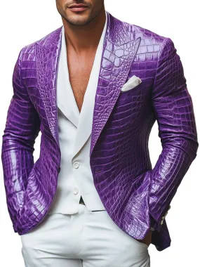 Fashion Purple Crocodile Leather Single Breasted Blazer