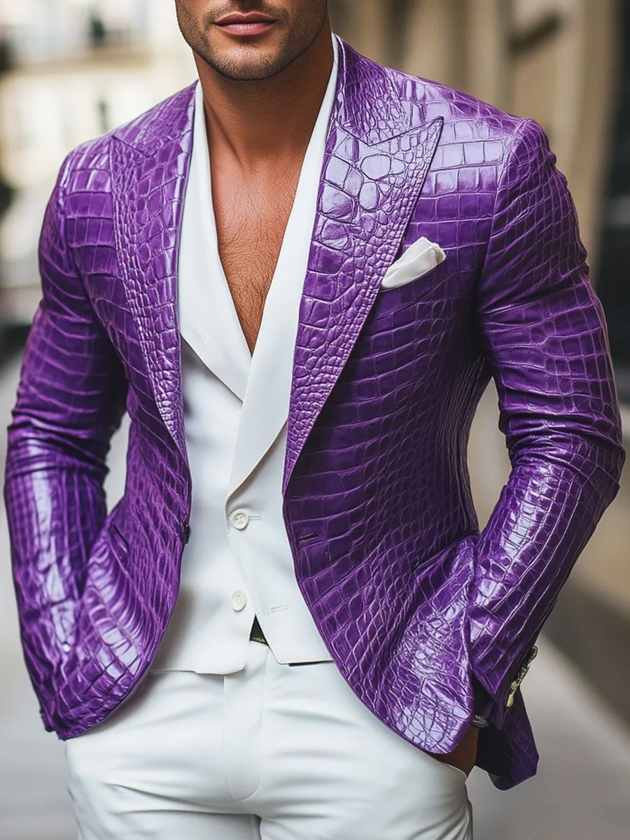 Fashion Purple Crocodile Leather Single Breasted Blazer