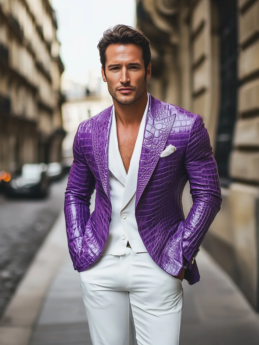Fashion Purple Crocodile Leather Single Breasted Blazer