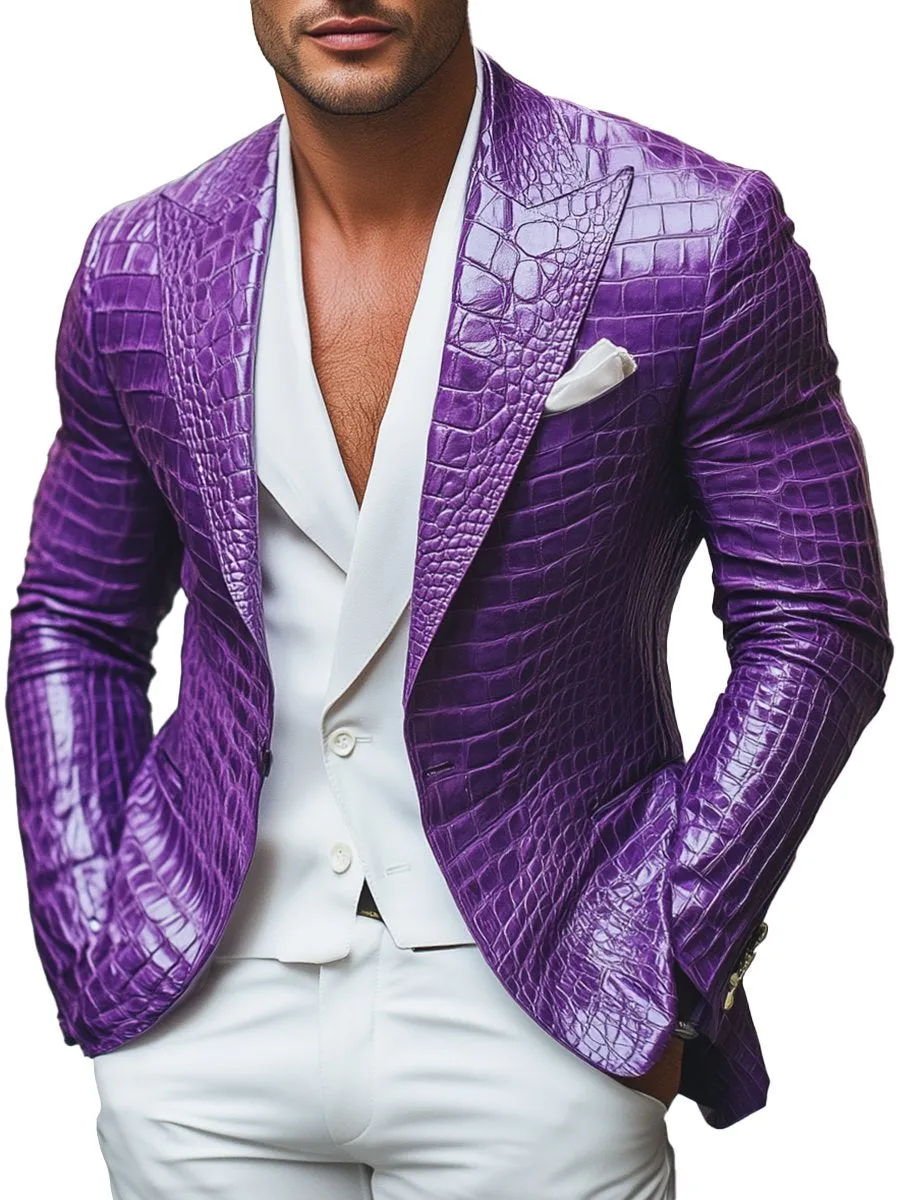 Fashion Purple Crocodile Leather Single Breasted Blazer