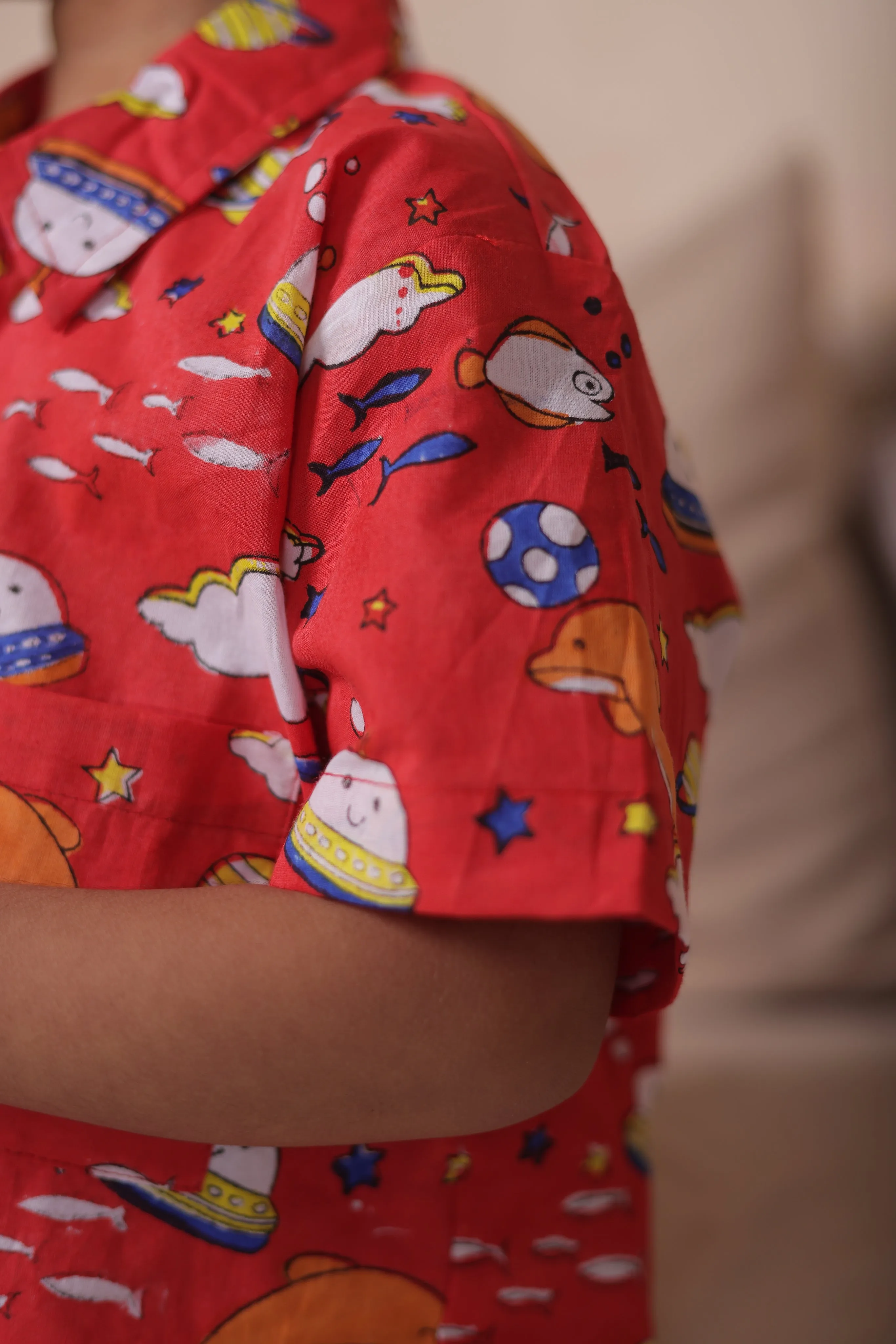 Fish Print Red Co-ord Sets for Boys | Handblock Printed Boys Outfits.