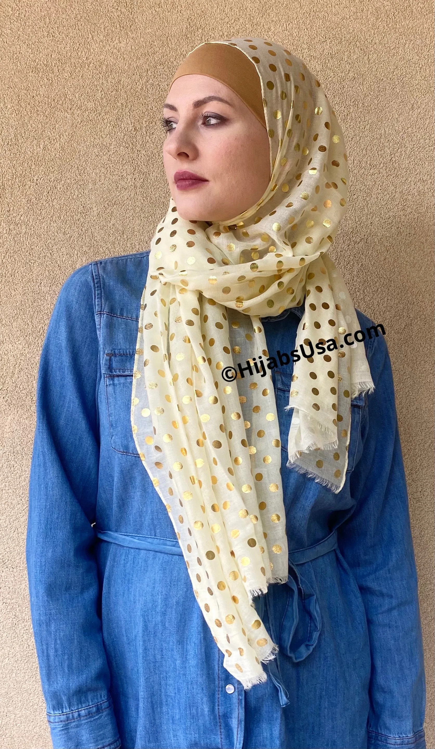 Golden Polka Dot Hijabs/Shawl