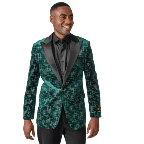 Green Patterned Velvet Tuxedo Blazer – Luxury Prom & Wedding