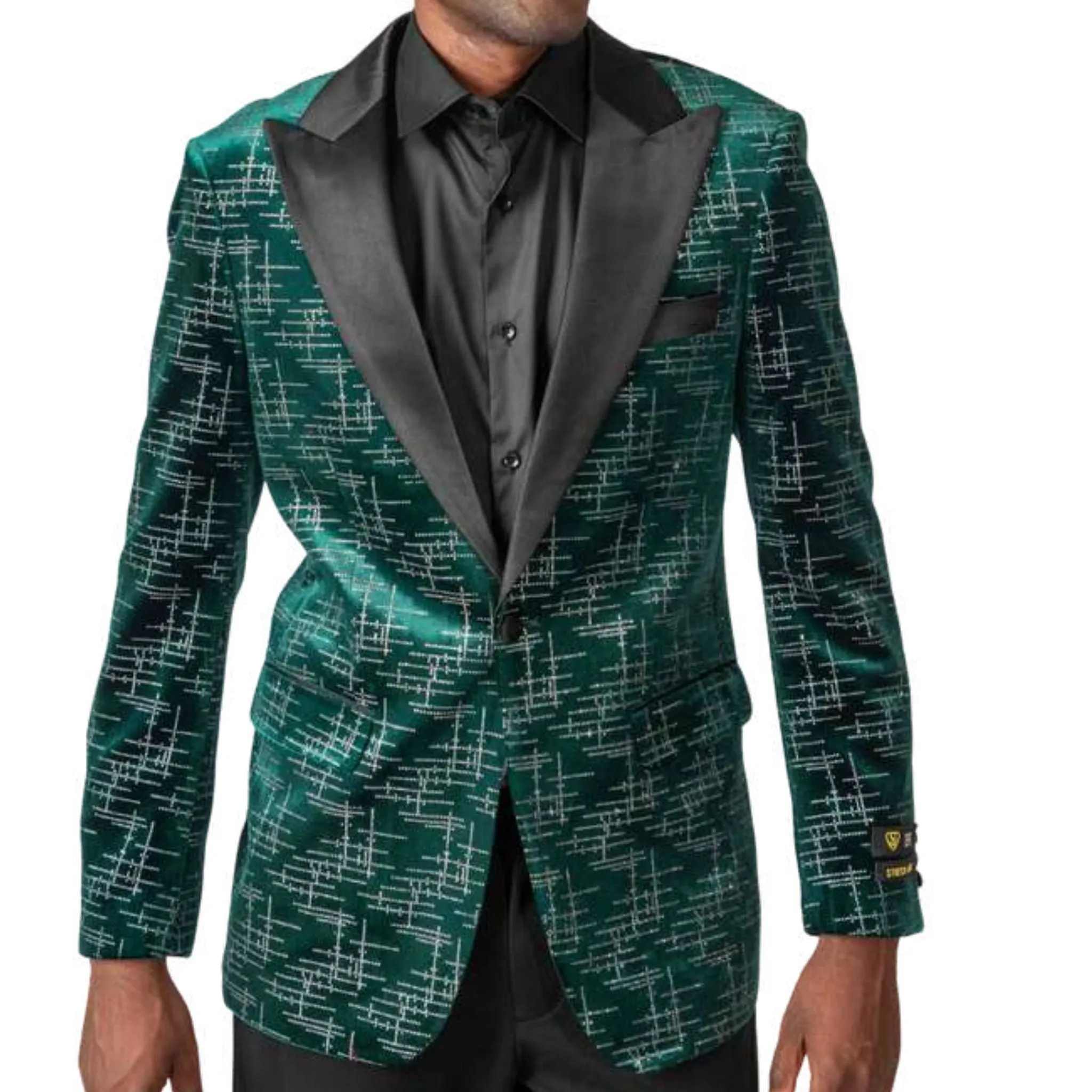 Green Patterned Velvet Tuxedo Blazer – Luxury Prom & Wedding