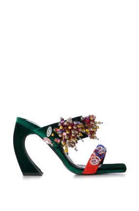 GREENBERRY-GREEN VELVET HEELED SANDAL