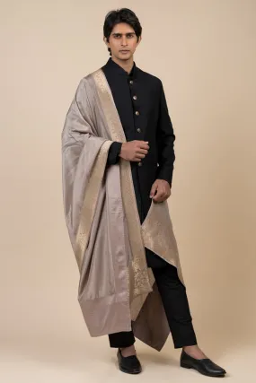 Grey Silk Zari Jacquard Shawl