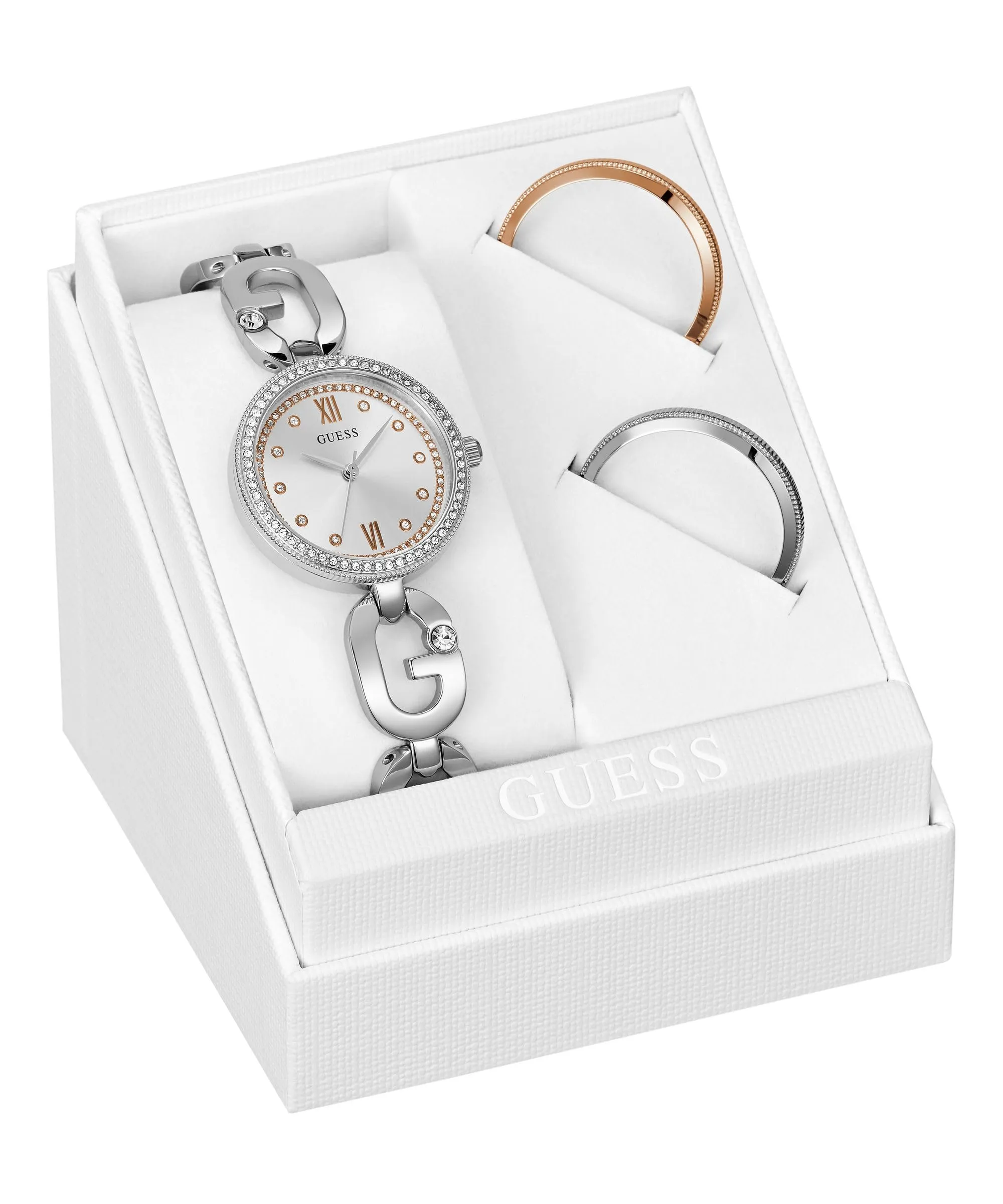 GUESS Women's 30mm Watch - Silver Tone G-Link Silver Tone Dial Silver Tone Case