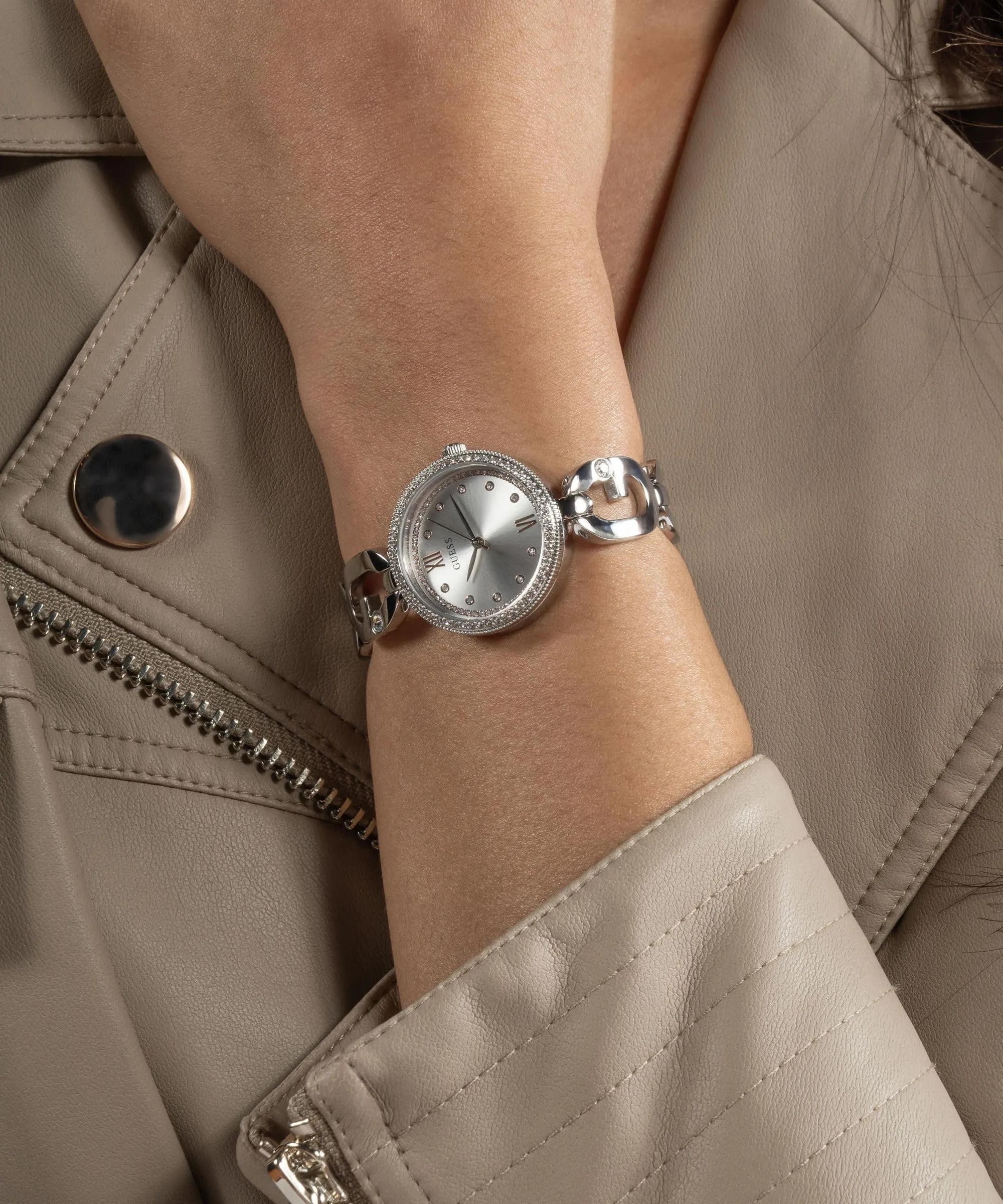 GUESS Women's 30mm Watch - Silver Tone G-Link Silver Tone Dial Silver Tone Case