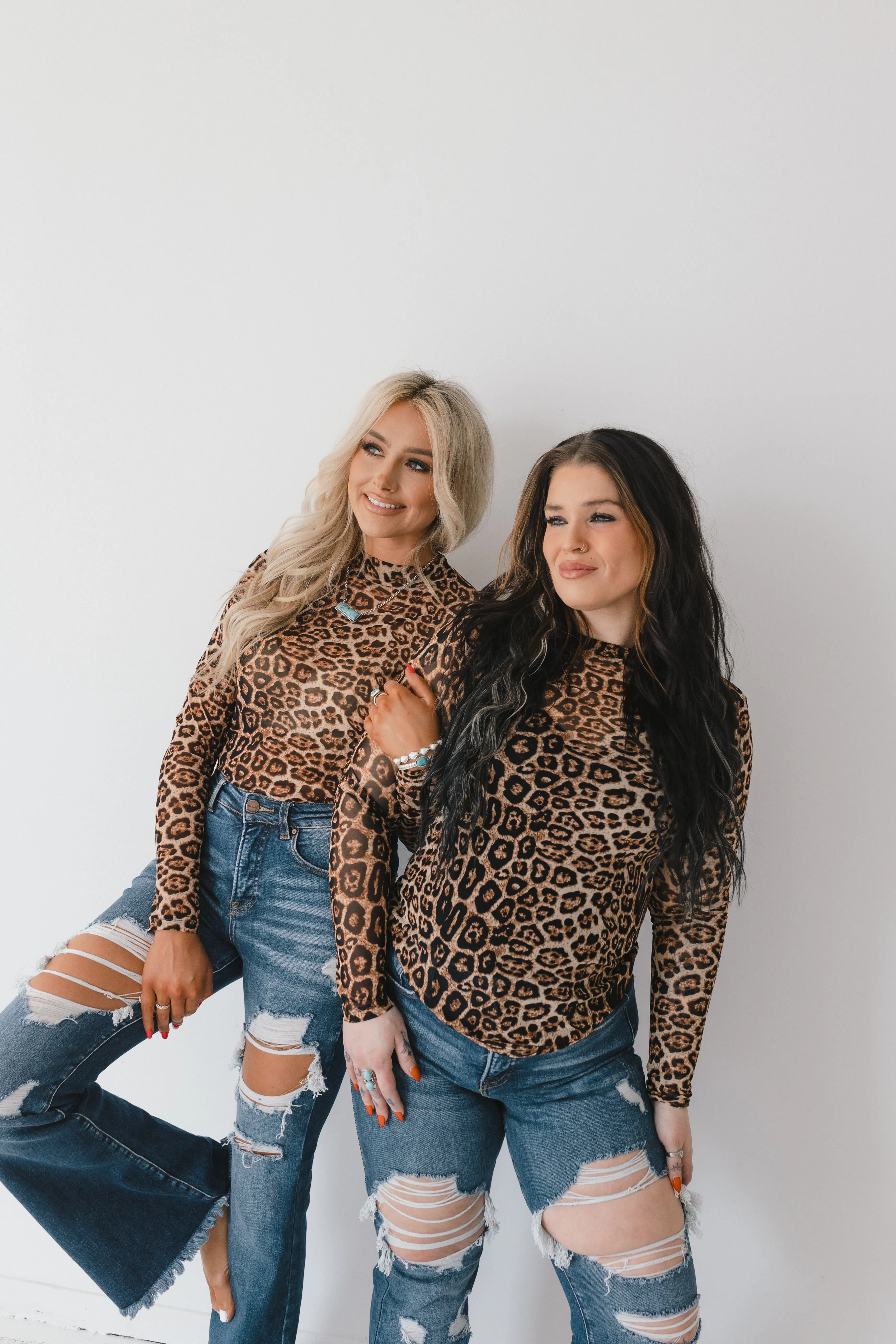 Hear Me Roar Sheer Leopard Print Long Sleeve Mesh Top