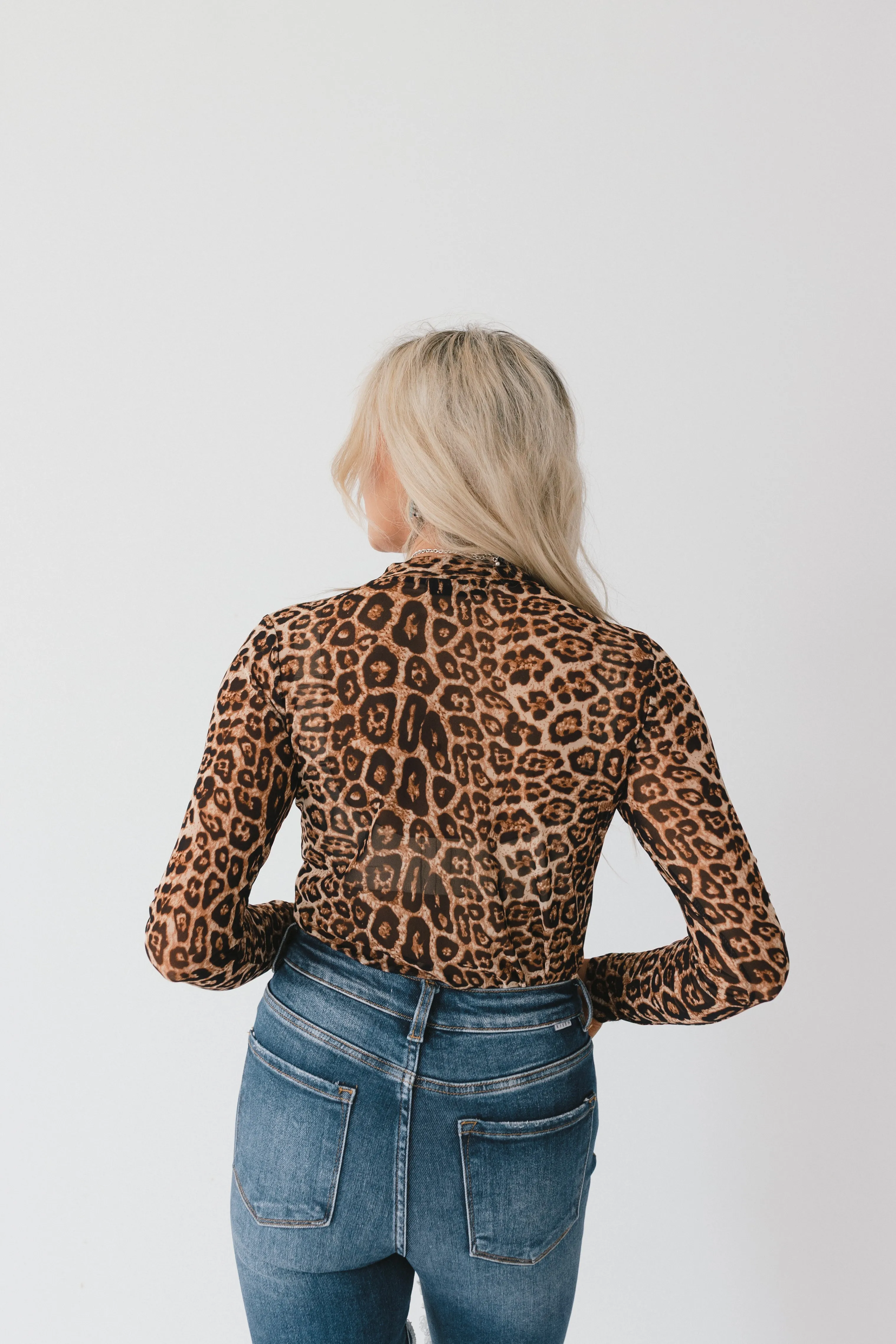 Hear Me Roar Sheer Leopard Print Long Sleeve Mesh Top
