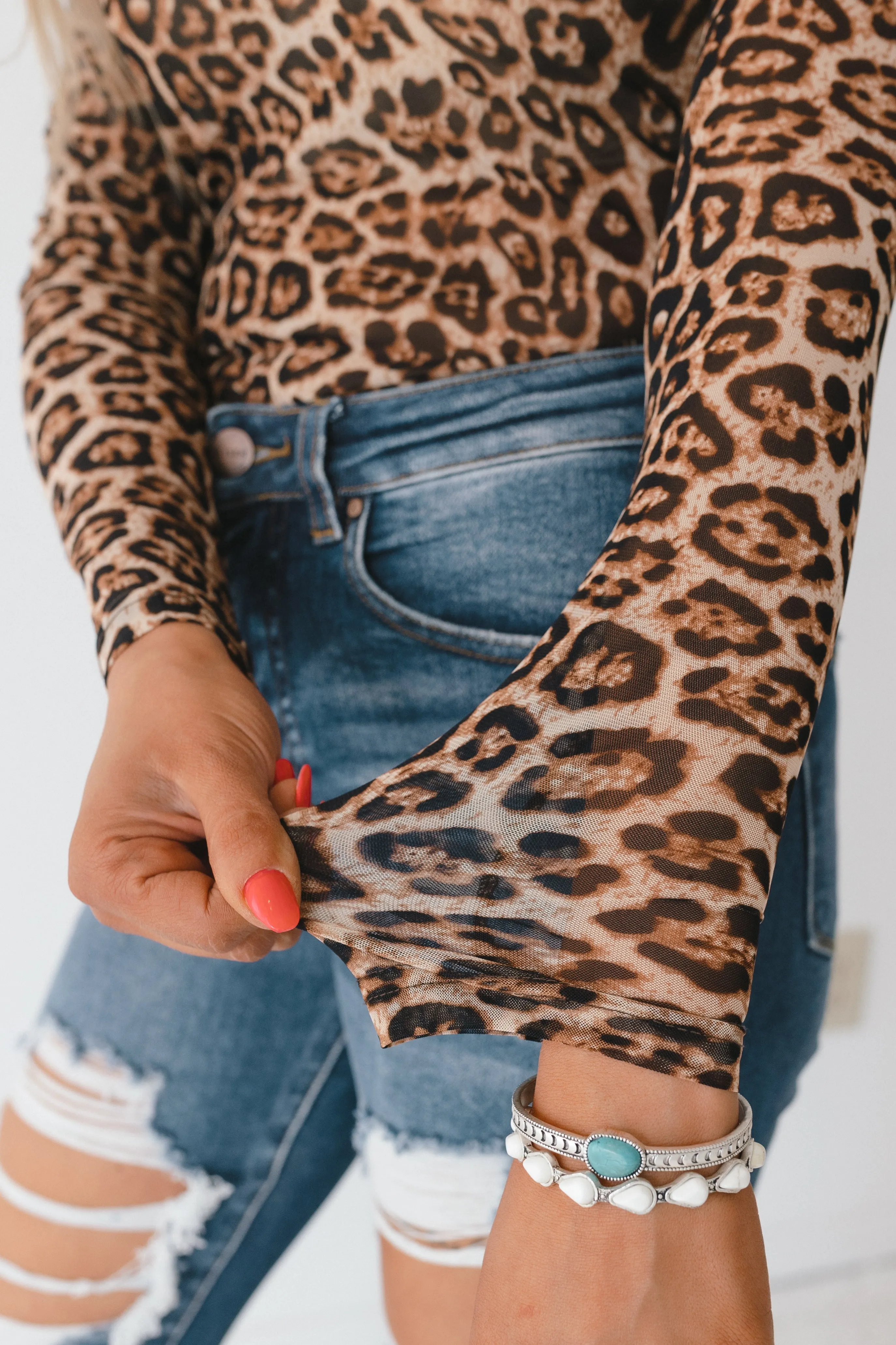 Hear Me Roar Sheer Leopard Print Long Sleeve Mesh Top