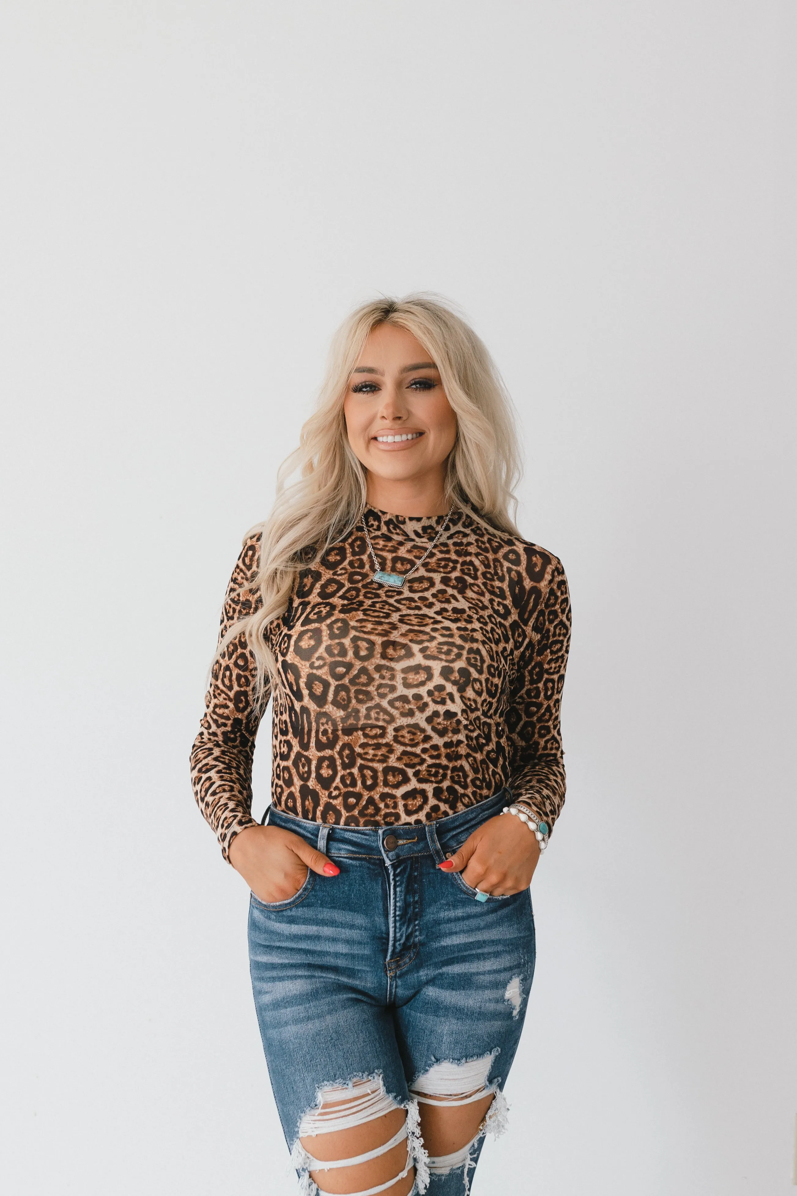 Hear Me Roar Sheer Leopard Print Long Sleeve Mesh Top