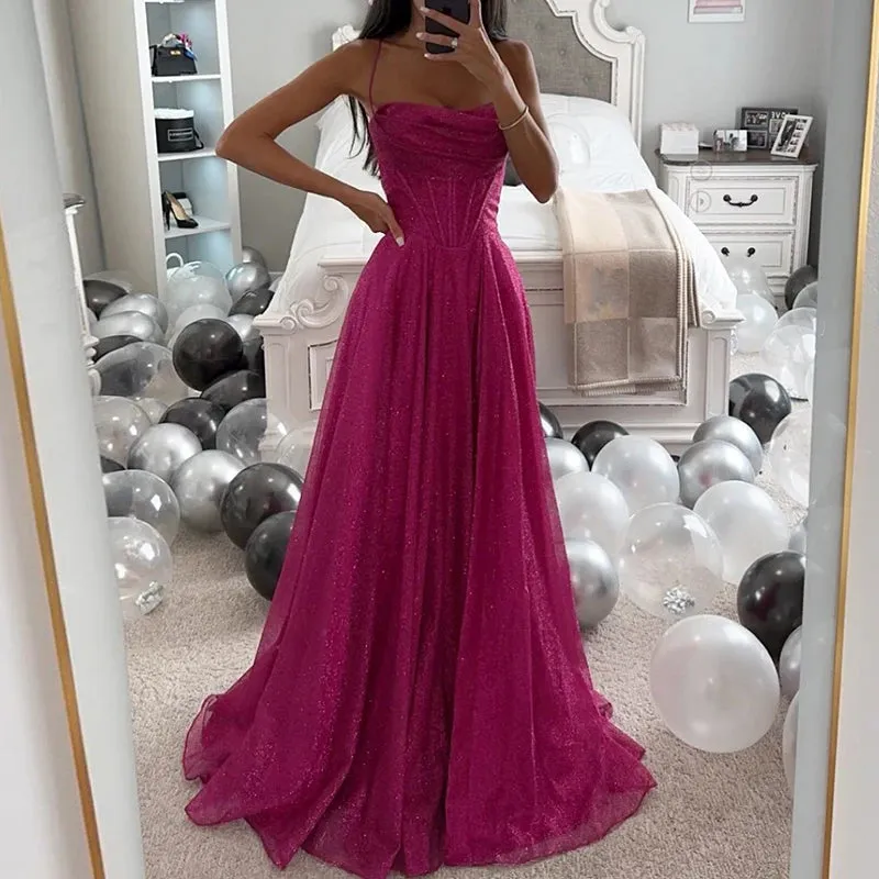 High Waist Pleated Sweep Train Dress Sweetheart Glitter Mesh Overlay