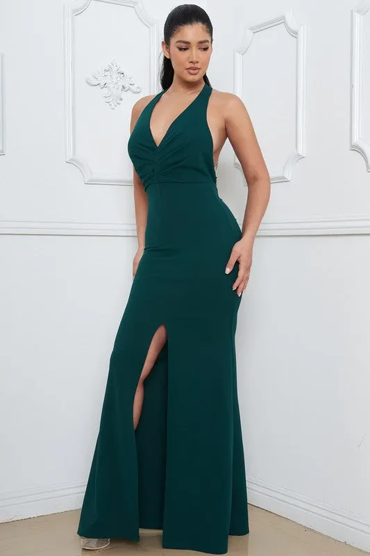 Hunter Green Rhinestone Chain Multi Strap Maxi Dress