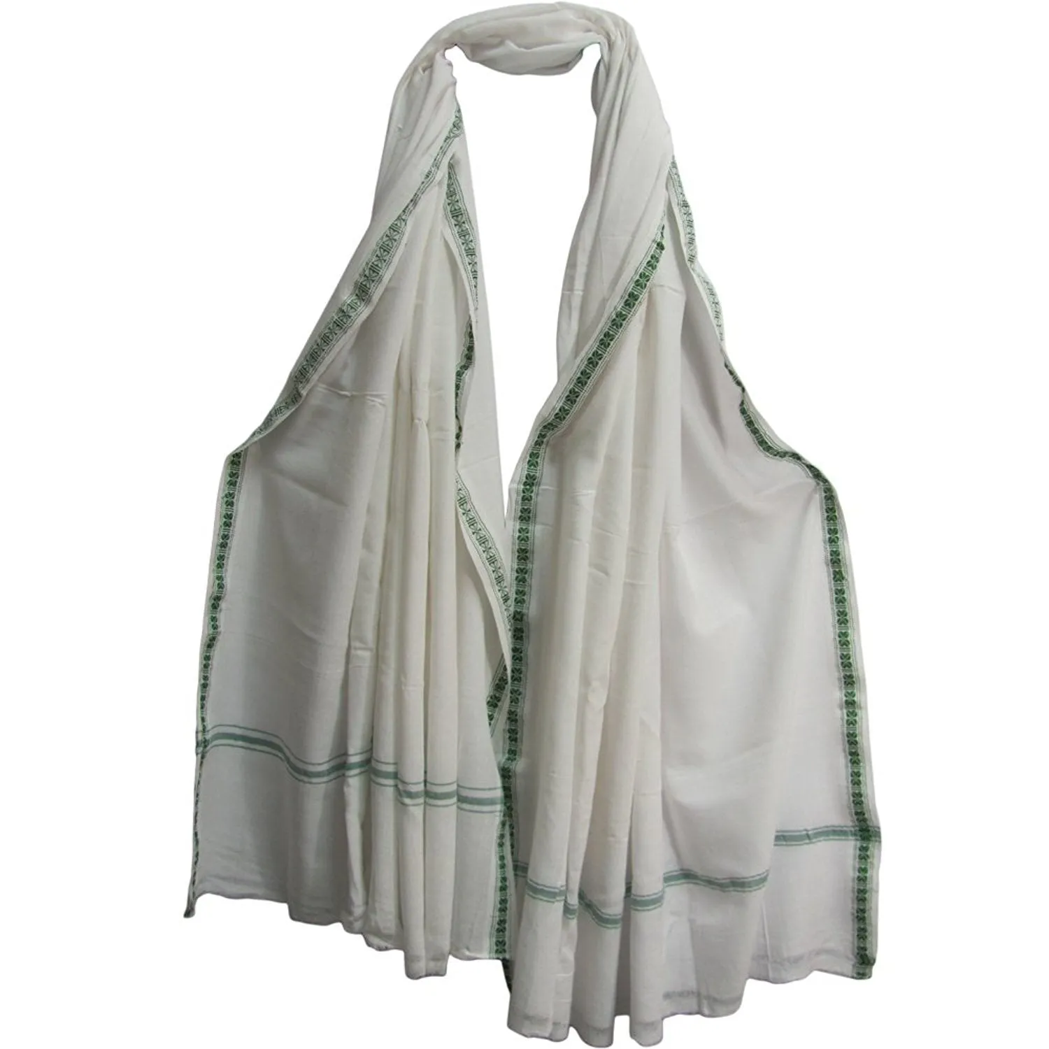 Indian Yoga Meditation White Cotton Scarf Shawl Wrap (47" x 90")