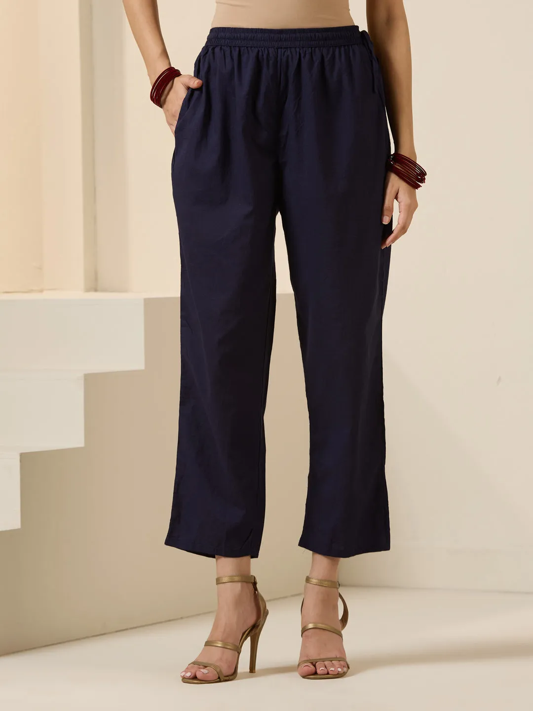 ISHIN WOMEN Blue Cotton Kurta Sets 3pcs sets