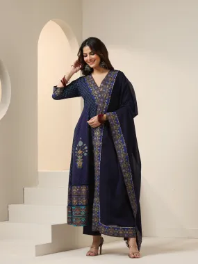 ISHIN WOMEN Blue Cotton Kurta Sets 3pcs sets