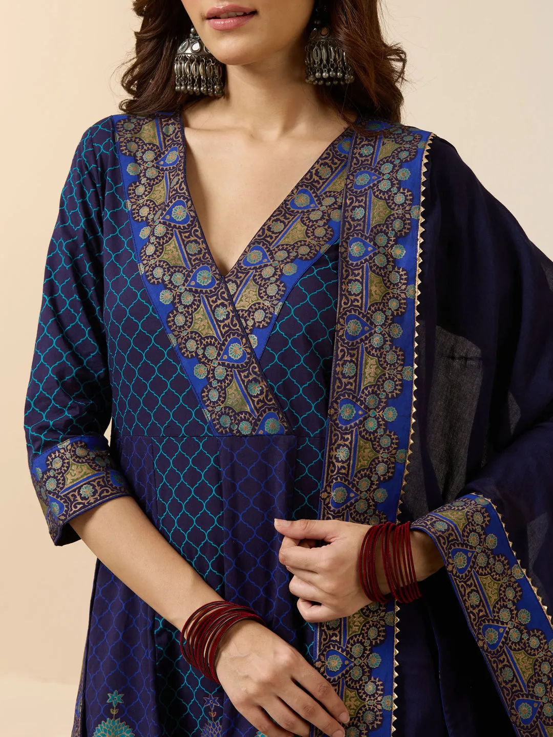 ISHIN WOMEN Blue Cotton Kurta Sets 3pcs sets