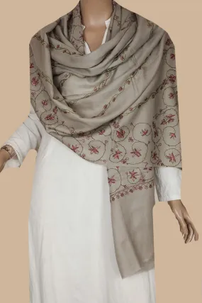 Kashmir Embroidered Grey Woolen Shawl