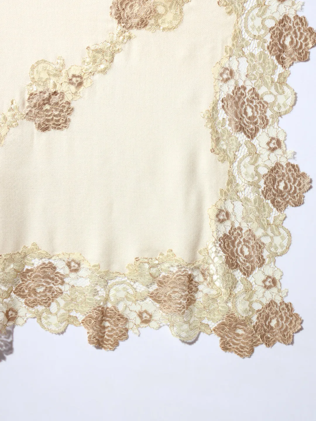 Lace-Edged Kashmiri Beige Shawl: Women's Woolen Shawl