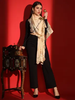 Lace-Edged Kashmiri Beige Shawl: Women's Woolen Shawl