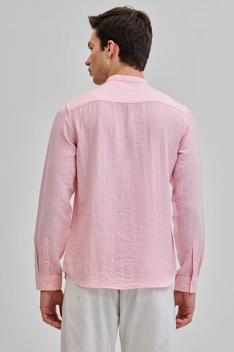 Light Pink Mandarin Linen Blend Shirt