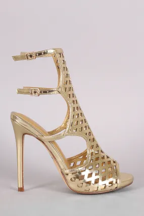 Liliana Metallic Geometric Cutout Peep Toe Stiletto Heel